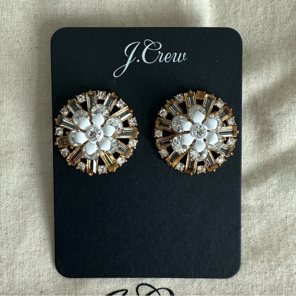 J. Crew Gold and White Floral Burst Earrings